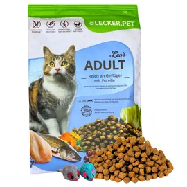 Lyra Pet 2,5 kg Lecker.Pet® Leo's Adult Geflügel & Forelle Katzenfutter Trockenfutter Vollnahrung + 2 Mäuse