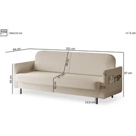 e-meubles Möblo Schlafsofa Grün, 3-Sitzer, 221x87x84 cm, Wohnzimmer Sofas - Couches, Schlafsofas