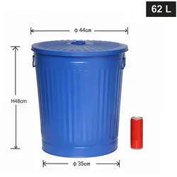 Jinfa 1 Retrodesign Metalleimer mit Griffen und Deckel + 30 Müllbeutel | Blau | 62L