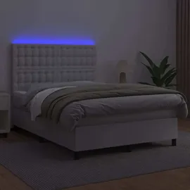 vidaXL Boxspringbett mit Matratze & LED Weiß 140x200 cm Kunstleder