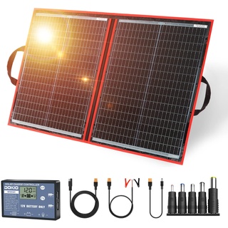 DOKIO 100W 18V Faltbar Solarmodule Monokristalline mit Solarregler(Lcd-Anzeige + 2 Usb-Ausgang) FüR 12v Batterie, AGM, Gelbatterie, SäUrebatterie, Generatoren