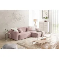 KAWOLA Sofa SAMU Ecksofa Feincord rosa Recamiere rechts