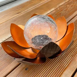 ez solar Dekorative Solar Lotusblüte Metall mit Glaskugel 2x Ersatzakku