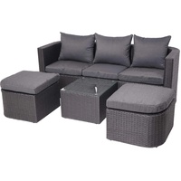 Mendler 3in1-Garnitur HWC-J37, Garten-/Lounge-Set Sonneninsel, Spun Poly Poly-Rattan MVG anthrazit, Kissen dunkelgrau