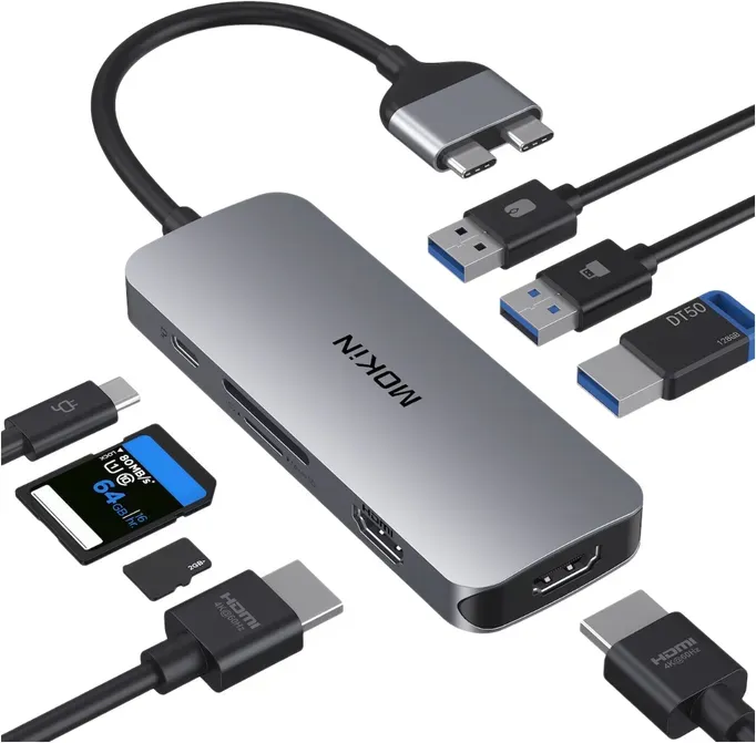 Mokin 2USB-C auf 2HDMI+3USB3.0+PD+SD/TF