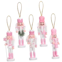 DEARMAMY 5 Stück Weihnachts-Nussknacker Zum Aufhängen Holz-Nussknacker Zum Aufhängen Weihnachts-Figuren Aus Holz Rosa -Soldaten Aus Miniatur-Figuren