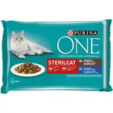 PURINA ONE Sterilcat Nassfutter für Erwachsene Katzen, sterilisiert, Paté mit Ente und Sardinen, 48 Beutel à 85 g