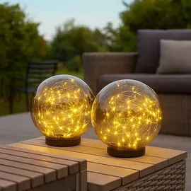 GLOBO 2er Set LED Solar Außen Tisch Lampe Garten Lichterkette Kugel Strahler Park Lampe rauch
