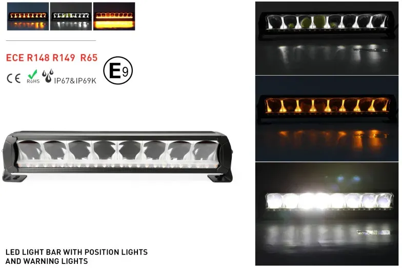 45 cm 12 - 24 V Hochwertiger LED-Bar / LED-Scheinwerfer (DRL) mit weißem Positionslicht und orangefarbenem Warnblitz