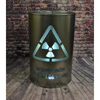 Fuchsbau Feuertonnen Feuertonne mit - Achtung Strahlung - Motiv - Gefertigt aus neuem Ölfass - Besondere Feuerstelle für Garten und Terrasse - Hohe Feuerschale mit Rostoptik - 90 x 60 cm