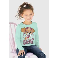 Paw Patrol Langarmshirt PAW PATROL, Mädchen, Gr. 104/110, grün (mint), Jersey, Obermaterial: 100% Baumwolle, bedruckt, Basic hüftlang, Rundhals, abgesteppte Kante, Shirts Langarmshirt, Druck mit Glitzerdetails