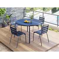 MYLIA Garten-Essgruppe: Tisch D. 110 cm + 4 stapelbare Stühle - Metall - Dunkelblau - MIRMANDE von MYLIA