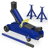XPOtool Wiltec Set aus Wagenheber + 2 Unterstellböcke, bis 2 t Hubkraft, Hubhöhe Wagenheber 135-335 mm, Arbeitshöhe Böcke 270-365 mm, Abstellböcke klappbar