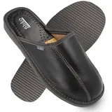 filsko Tarm Herren Leder Hausschuh (1 Paar, Obermaterial aus Leder) EVA-Sohle, Slip-On, Pantoffeln schwarz 50 EU