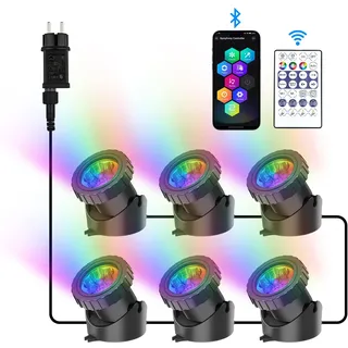 NATPOW Teichbeleuchtung LED Unterwasser, Unterwasserbeleuchtung RGB Unterwasser Teichlicht mit Bluetooth APP Fernbedienung, IP68 wasserdicht, Gartenbeleuchtung für Garten, Patio, Baum(6 in 1)