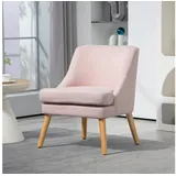 Homcom Sessel Loungesessel mit Leinenoptik, Armlehne, Gepolstert Relaxsessel Holzbeine, Lesesessel mit für Schlafzimmer, Rosa