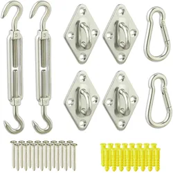Relaxdays Sonnensegel Befestigung Set, 40-teilig, Edelstahl, Montageset mit Spannschrauben, Karabinern, Wandösen, silber