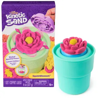 Spin Master Kinetic Sand Squish Blumen Set - Spielset mit 227 g original magischem Sand in Gelb und Pink, Blumentopf und Förmchen, kreativer Indoor-Spielspaß für Kinder ab 5 Jahren