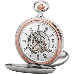 Taschenuhr REGENT "P702-19370540", rosa (roségoldfarben, silberfarben), Taschenuhren, Damen, Herrenuhr, Handaufzug, Acrylglas, skelettiertes Zifferblatt
