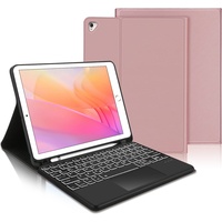 IVEOPPE Tastatur mit Touchpad Hülle mit iPad 2018 (6.Gen)/iPad 2017(5.Gen)/iPad Pro 9.7/iPad Air 2/iPad Air 1, Ipad 6.Generation hülle mit Tastatur,QWERTZ Beleuchtete Kabellose Tastatur,Rosa