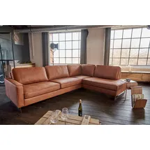 KAWOLA Ecksofa VILNIUS 3-Sitzer mit Recamiere rechts Kunstleder mit Lederanteil cognac