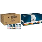 PURINA GOURMET Perle Erlesene Streifen in Gelee, 96 Portionsbeutel Katzenfutter nass, Sorten-Mix, 12er Pack (12 x 8 Beutel à 85g) & Perle Erlesene Streifen Katzenfutter nass, 60er Pack (60 x 85g)