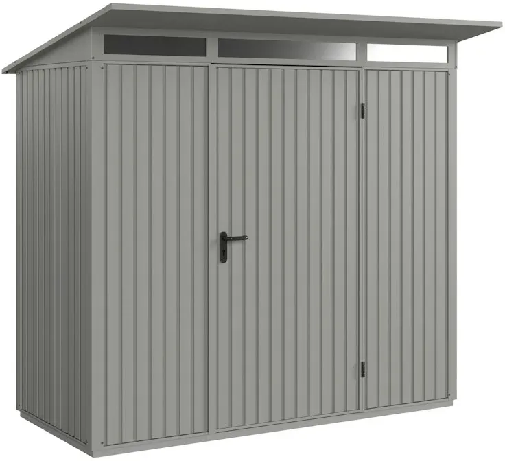 Hörmann Metall-Gerätehaus Berry mit Pultdach B 238 x T 107 cm (Typ 1), Motiv Classic (mit schmalen Lamellen), Einzeltür Türanschlag rechts, Graualuminium (RAL 9007)