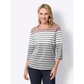 Classic Basics 3/4-Arm-Shirt CLASSIC BASICS "3/4-Arm-Shirt", Damen, Gr. 52, rot (rosenholz, grau, geringelt), 100% Baumwolle, gemustert, gestreift, mehrfarbig, Rundhals, Shirts 3/4-Arm-Shirt
