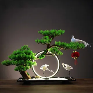 Künstliche Bonsai Baum Simulation Künstliche Topfpflanzen für Desktop Büro Fensterbank Grüne Willkommen Kiefer Bonsai Bäume Dekoration Mit Lichtern