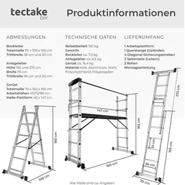 Tectake Aluminium Rollgerüst Mehrzweckleiter