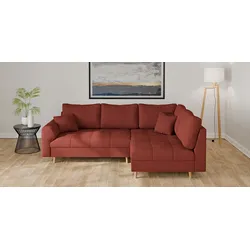 Ecksofa HOME AFFAIRE "CHARRE incl. 3 Zierkissen", rot, B:231cm H:81cm T:161cm, 100% Polyester, Sofas, L-Form, feine Steppung, lose Rückenkissen, auch in Cord und Bouclé