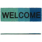 Relaxdays Fußmatte schmal WELCOME, Farbverlauf, Kokos/Gummi, rutschfest, BxT: 75x25 cm, Türvorleger, blau