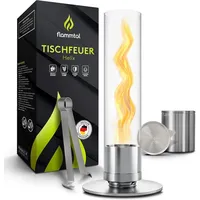 flammtal Tischfeuer Tischkamin mit Flammenwirbel - Tischfeuer für Indoor & Outdoor (Unendliche Brenndauer & Lagerfeueratmosphäre -, Wärmender Bio Ethanol Kamin - Bioethanol Tischkamin), Schöner Flammenwirbel, Geruchlos & rußfrei, Für drinnen & draußen silberfarben