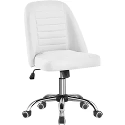 Yaheetech Bürostuhl ohne Armlehne Schreibtischstuhl Drehstuhl mit Rollen ergonomischer höhenverstellbar Arbeitshocker Schminkstuhl Kunstleder Weiß