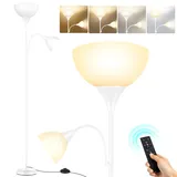 OUTON Stehlampe Wohnzimmer, Deckenfluter Led Dimmbar mit Leselampe, Stehleuchte Stufenlos Dimmbar, Farbtemperaturen, mit Fernbedienung und Zwei 9-W-Glühbirnen, für Wohnzimmer Büro (Weiß)