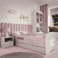 Kids Collective Kinderbett 180x80 mit Matratze, Rausfallschutz, Lattenrost & Schublade in weiß 80 x 180 Mädchen Bett rosa Pferd