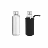 Relaxdays Trinkflasche Glas Transparent/Schwarz 0,36 l