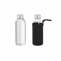 Relaxdays Trinkflasche Glas Transparent/Schwarz 0,36 l