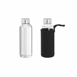 Relaxdays Trinkflasche Glas Transparent/Schwarz 0,36 l
