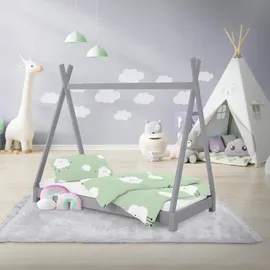 ML-Design Kinderbett Tipi 70 x 140 cm Kiefer grau