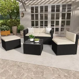 Yaheetech 5er-Loungeset Rattan schwarz/beige