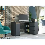 home collective Eckschreibtisch mit 3 Schubladen, 1 Tür und Einlegeboden, 150x87x76 cm, Anthrazit - Grau