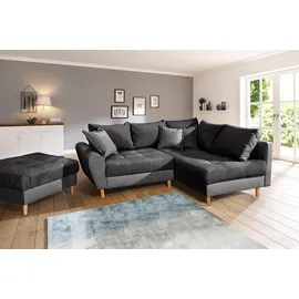 Home Affaire Ecksofa »Rice L-Form, B: 223 cm« Set: Sofa & Hocker, mit 3 Zierkissen, Federkern, grau