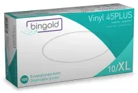 BINGOLD Vinyl 45PLUS Einweghandschuhe, transparent 604638 , 1 Packung = 100 Stück, Größe XL