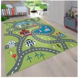 Paco Home Kinderteppich »Bino 562«, rechteckig, 4 mm Höhe, Kurzflor, Straßen-Spiel-Teppich, Motiv Flughafen, Kinderzimmer, grün