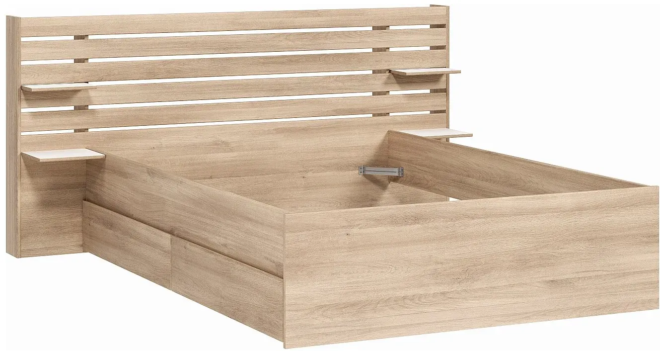 Bett mit Stauraum - 140 x 190/200 cm + Lattenrost + Matratze - Holzfarben - TENALIA II