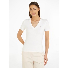 Tommy Hilfiger Damen T-Shirt Kurzarm New Slim Cody V-Ausschnitt, Weiß (Ecru), S
