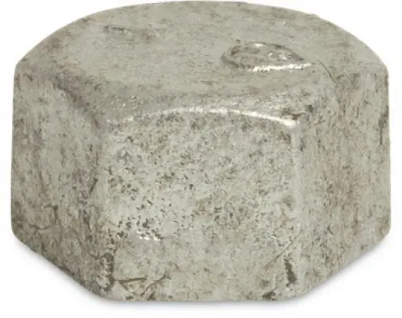 Endkappe mit Sechskant Temperguss verzinkt, Kappe verzinkt (Kappe mit Innengewinde VERZINKT: 1" Kappe verzinkt)