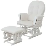 Mendler Relaxsessel HWC-C76, Schaukelstuhl Sessel Schwingstuhl mit Hocker Stoff Cord 320g/m2 creme Gestell weiß