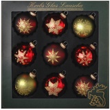 Krebs Glas Lauscha Weihnachtsbaumkugel Schneeflocken (9 Stück mundgeblasen, rot/grün